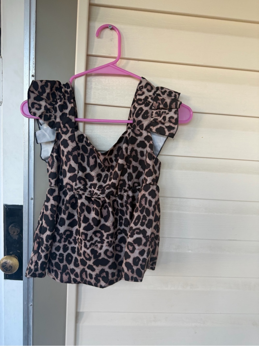 SHEIN Taupe and Black Leopard Print Ruffle Strap Camisole